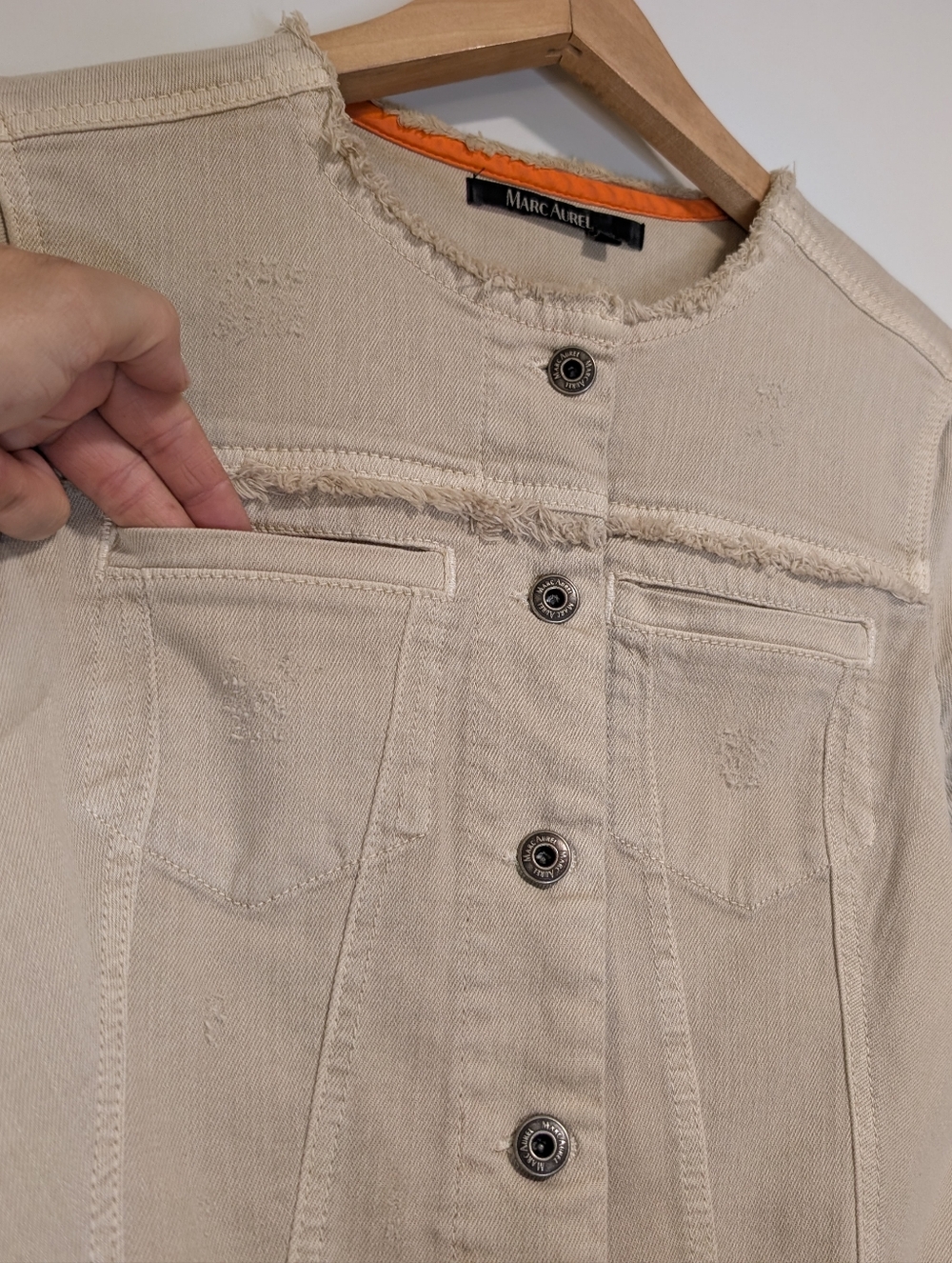 Tan Marc Aurel Beige Frayed Hem Lightweight Jacket (Small 36) - Picture 8 of 14